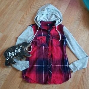 Plaid button up hoodie